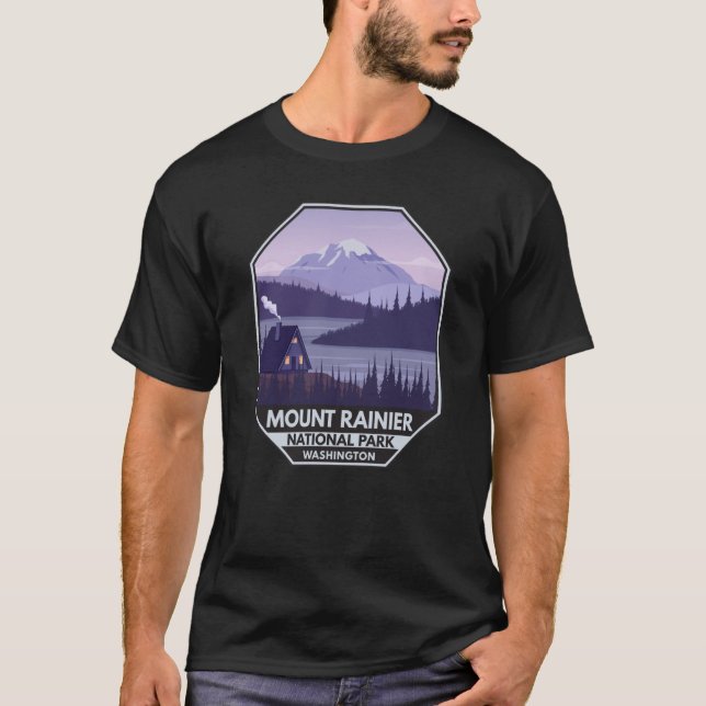 Mount Rainier National Park Washington Cabin Retro T-Shirt (Front)