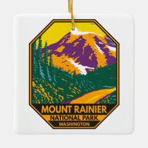 Mount Rainier National Park Washington Retro Ceramic Ornament