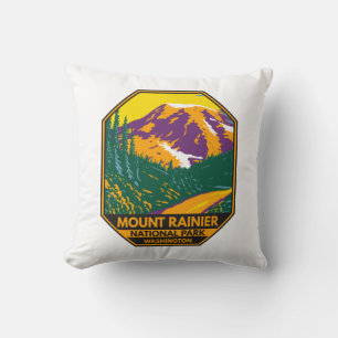 Mount Rainier National Park Washington Retro  Cushion