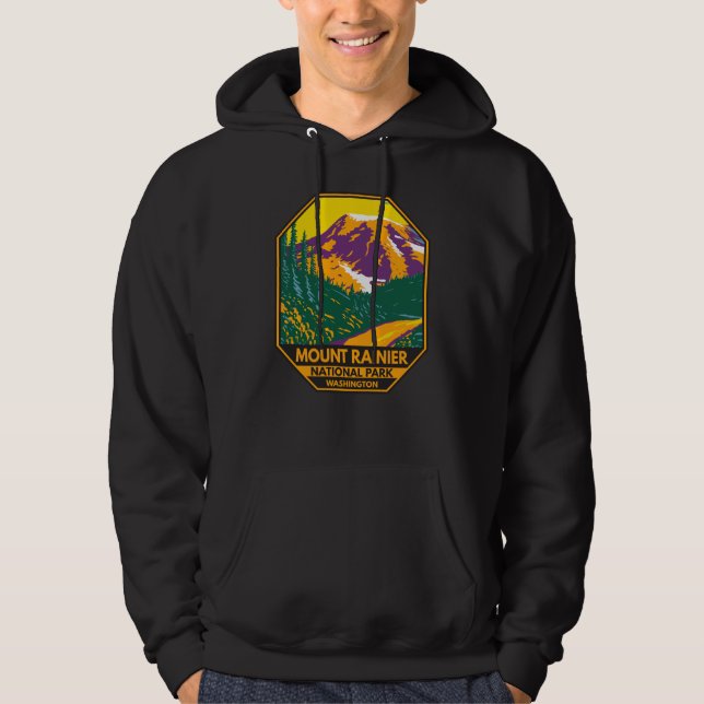 Mount Rainier National Park Washington Retro  Hoodie (Front)