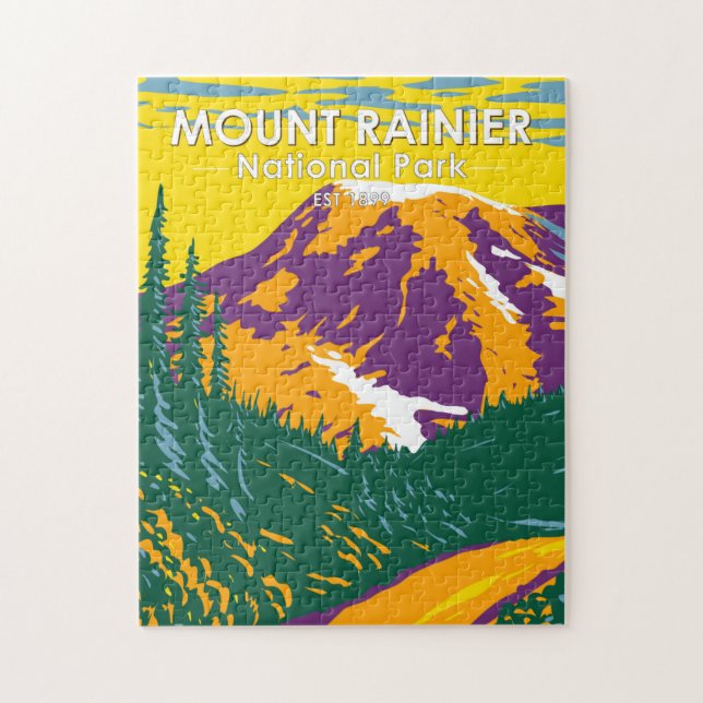 Mount Rainier National Park Washington Retro  Jigsaw Puzzle (Vertical)
