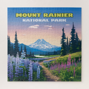 Mount Rainier National Park Washington Retro Jigsaw Puzzle