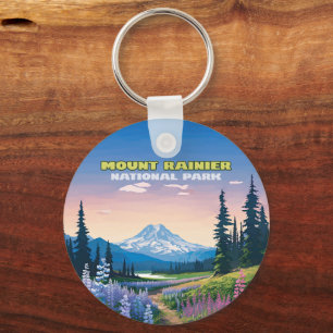 Mount Rainier National Park Washington Retro Key Ring