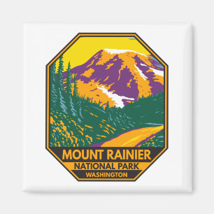 Mount Rainier National Park Washington Retro  Magnet