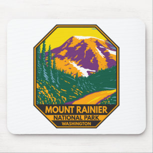 Mount Rainier National Park Washington Retro  Mouse Pad