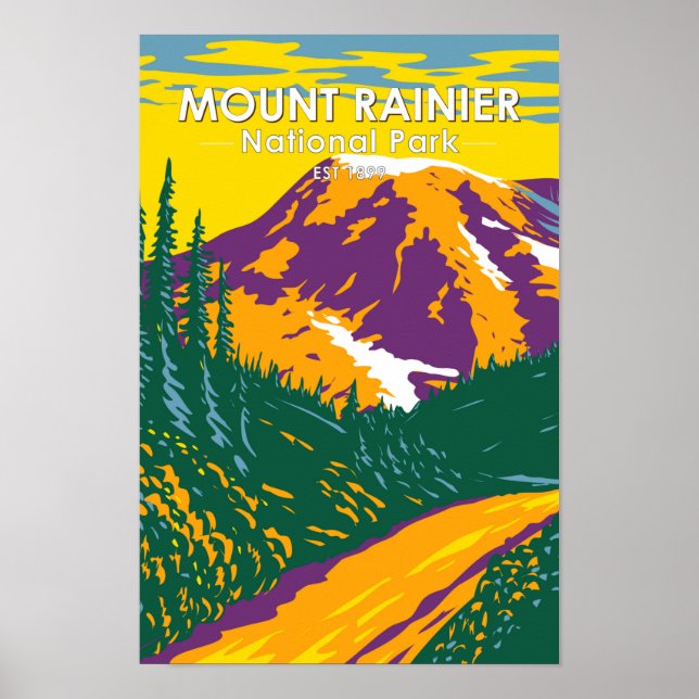 Mount Rainier National Park Washington Retro  Poster (Front)