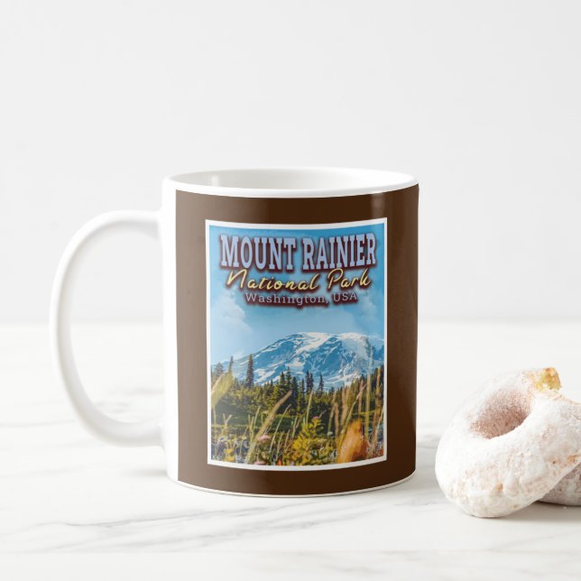 MOUNT RAINIER NATIONAL PARK - WASHINGTON USA COFFEE MUG (With Donut)
