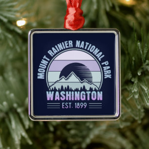 Mount Rainier National Park Washington USA Retro Metal Ornament