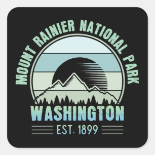 Mount Rainier National Park Washington USA Retro Square Sticker