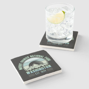 Mount Rainier National Park Washington USA Retro Stone Coaster