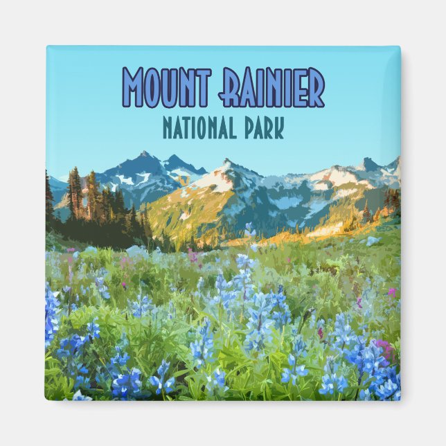 Mount Rainier National Park Washington Vintage Magnet (Front)