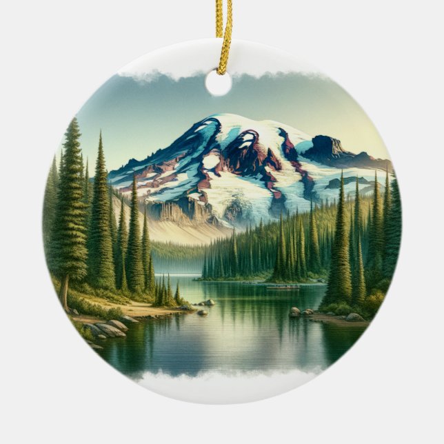 Mount Rainier National Park watercolor Ceramic Ornament (Front)