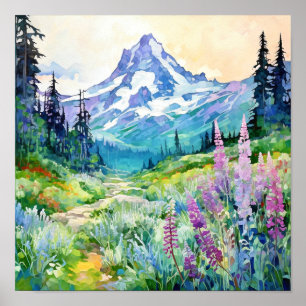 Mount Rainier National Park Watercolor Poster