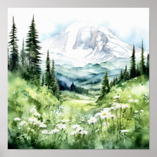 Mount Rainier National Park Watercolor Poster