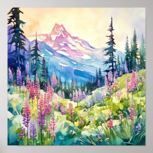 Mount Rainier National Park Watercolor Poster