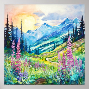 Mount Rainier National Park Watercolor Poster