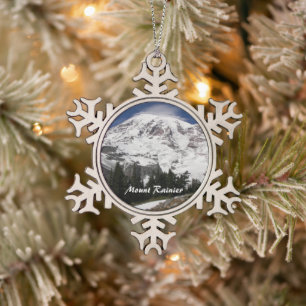 Mount Rainier Photo Snowflake Pewter Christmas Ornament