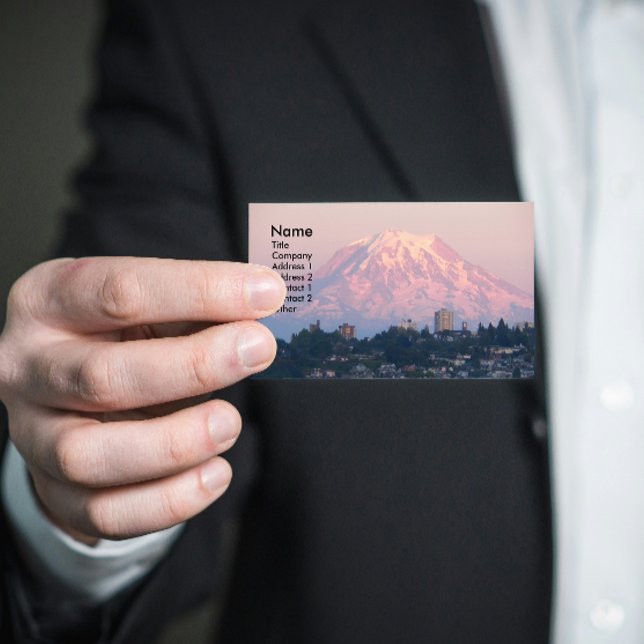 Mount Rainier Pink Alpenglow Landscape Business Card (In Situ)