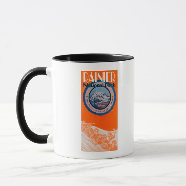 Mount Rainier Poster - Sledding Mug (Left)