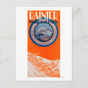 Mount Rainier Poster - Sledding Postcard