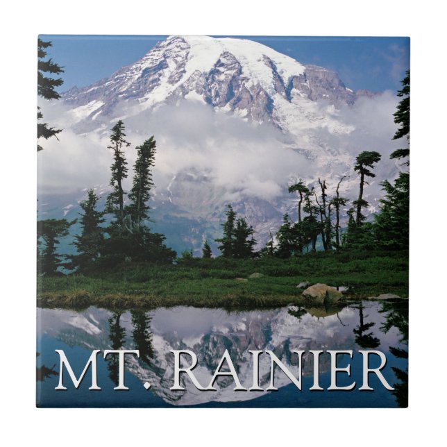 Mount Rainier | Reflection in a Mountain Pond Ceramic Tile (Front)