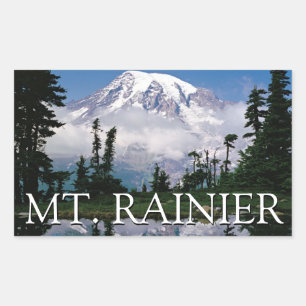 Mount Rainier   Reflection in a Mountain Pond Rectangular Sticker
