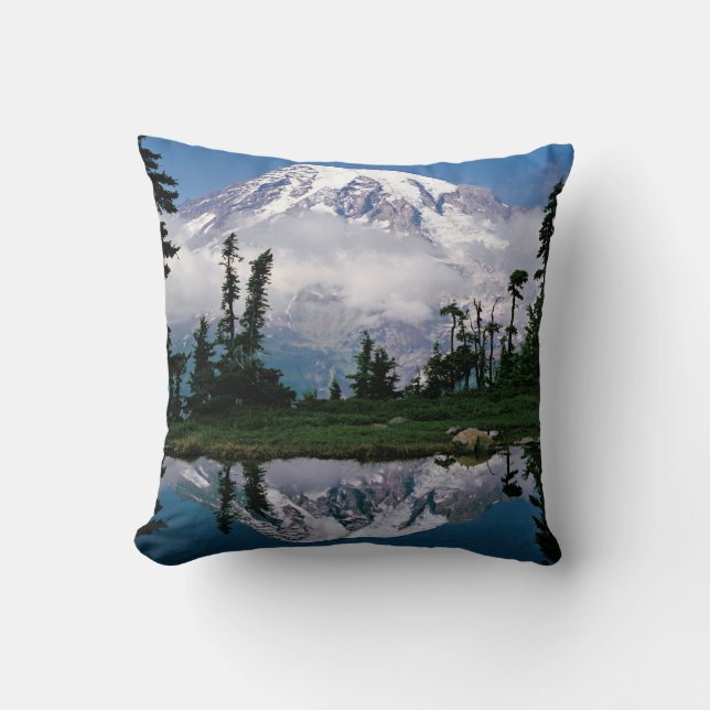 Mount Rainier relected in a mountain tarn Cushion (Front)