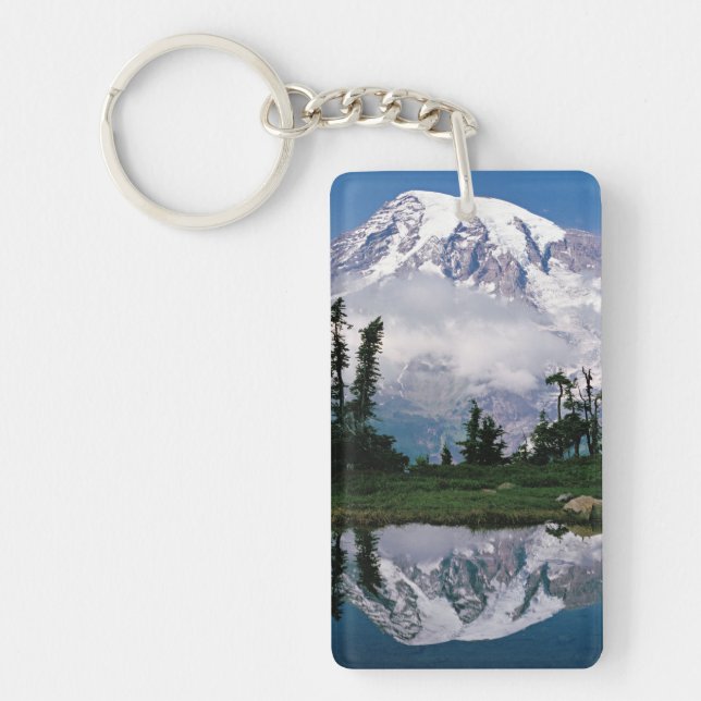 Mount Rainier relected in a mountain tarn Key Ring (Front)