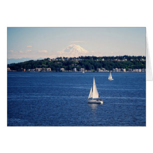 Mount Rainier, Sailboats on Puget Sound Card