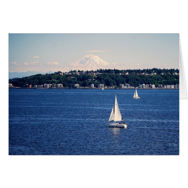 Mount Rainier, Sailboats on Puget Sound Card (Front Horizontal)