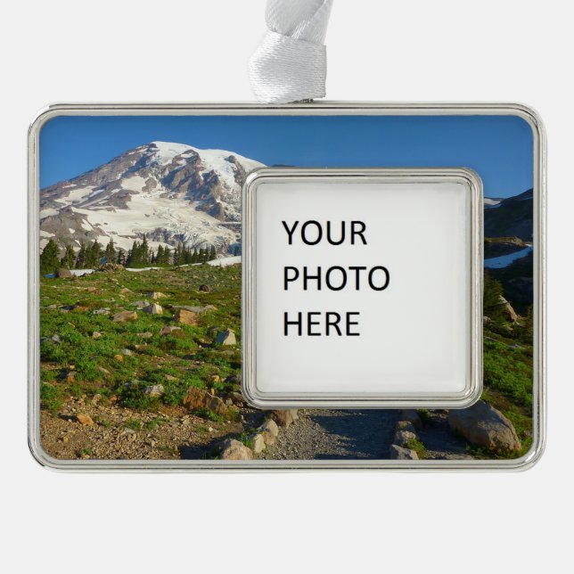 Mount Rainier Skyline Trail View Silver Plated Framed Ornament (Front)