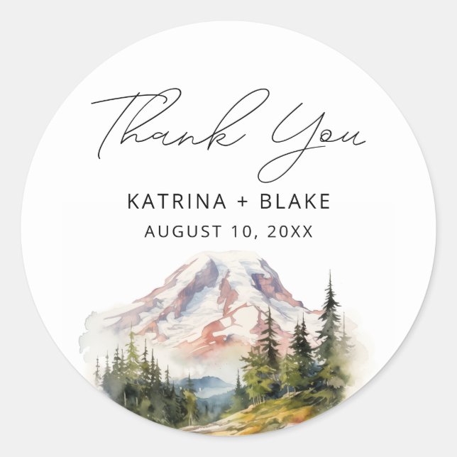 Mount Rainier Washington Thank You Classic Round Sticker (Front)