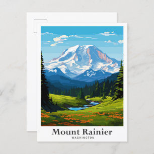 Mount Rainier Washington Travel Illustration Postcard