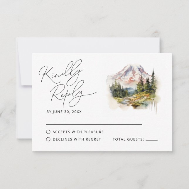 Mount Rainier Washington Watercolor RSVP  (Front)