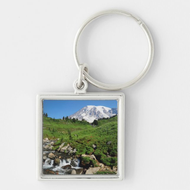 Mount Rainier, waterfall, snow-covered Key Ring (Front)