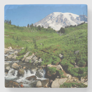 Mount Rainier, waterfall, snow-covered Stone Coaster