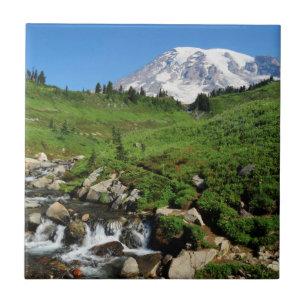 Mount Rainier, waterfall, snow-covered Tile