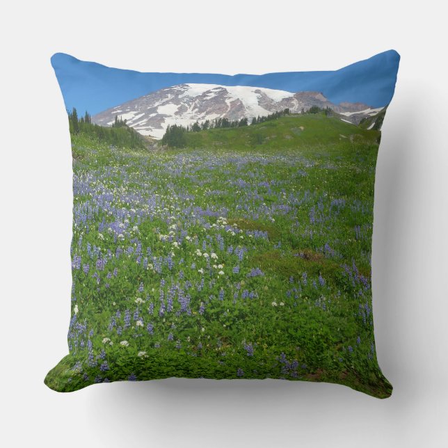 Mount Rainier with Purple Lupins Cushion (Front)