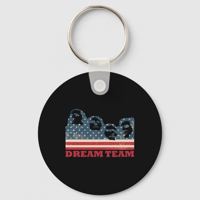 Mount Rushmore Dream Team Patriotic Usa Flag Ameri Key Ring (Front)