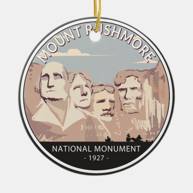 Mount Rushmore National Monument Retro Circle  Ceramic Ornament (Front)