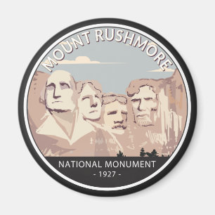Mount Rushmore National Monument Retro Circle Magnet