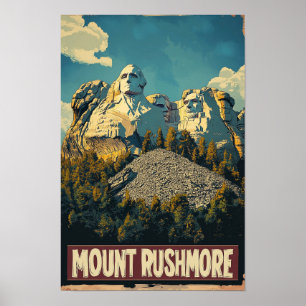 Mount Rushmore USA Art Vintage Illustration Travel Poster