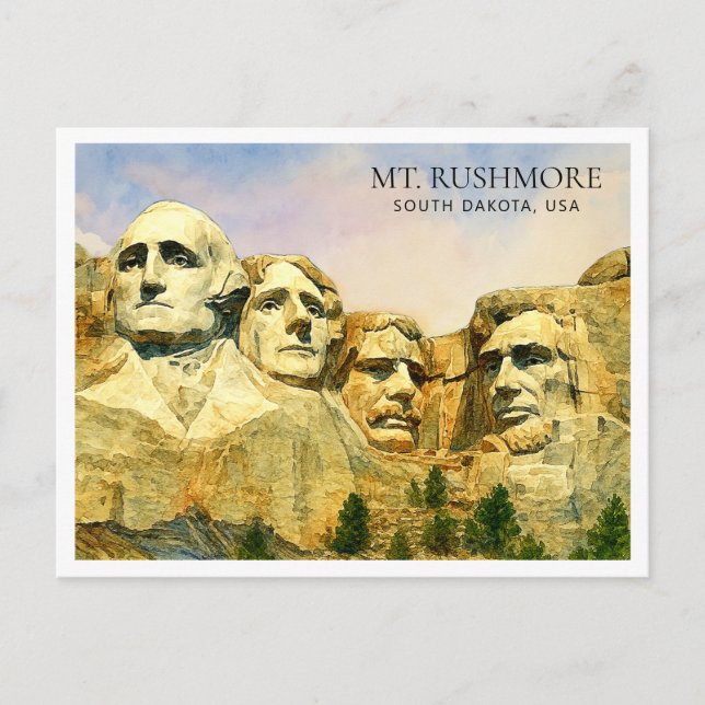 Mount Rushmore USA Watercolor Travel   Holiday Postcard (Front)