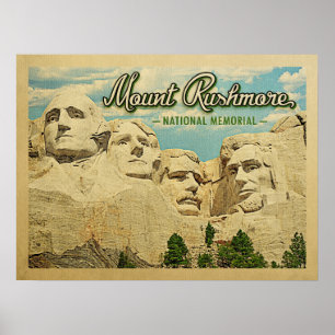 Mount Rushmore Vintage Travel National Memorial Poster