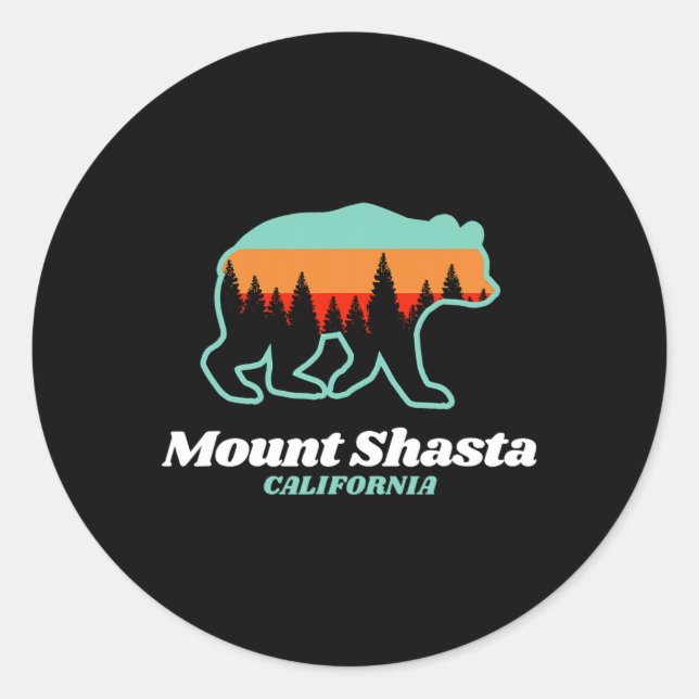 Mount Shasta California Skiing Snowboarding Bear  Classic Round Sticker (Front)