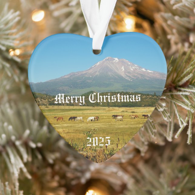 Mount Shasta Horse Herd Acrylic Ornament (Tree)