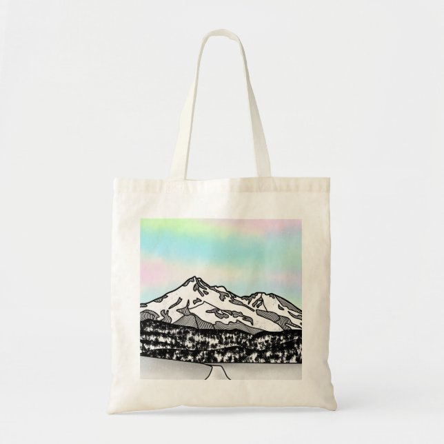 Mount Shasta Landscape Illustration Tote Bag (Front)