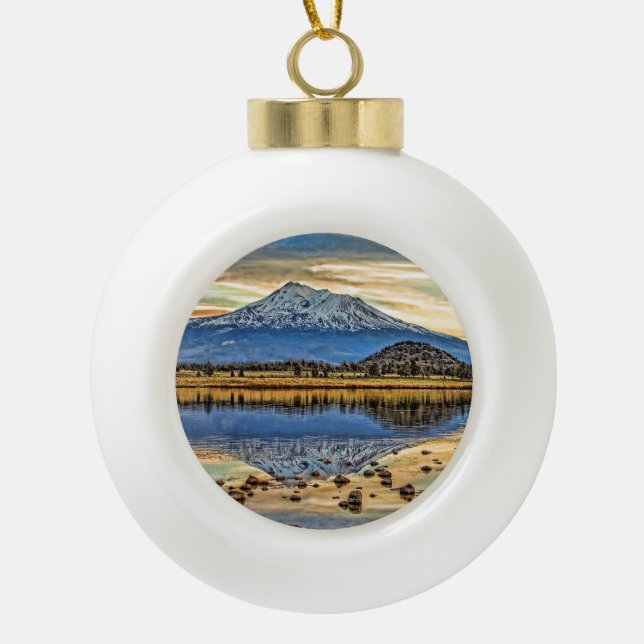 MOUNT SHASTA REFLECTED CERAMIC BALL CHRISTMAS ORNAMENT (Front)