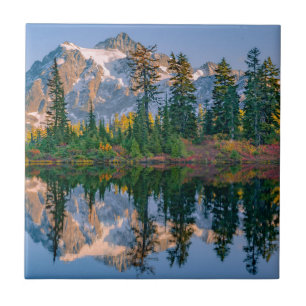 Mount Shuksan mirrored in Reflection Lake Ceramic Tile