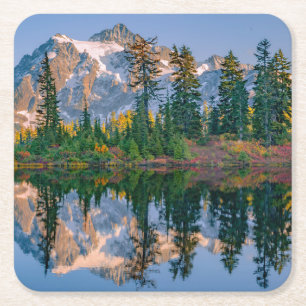 Mount Shuksan mirrored in Reflection Lake Square Paper Coaster